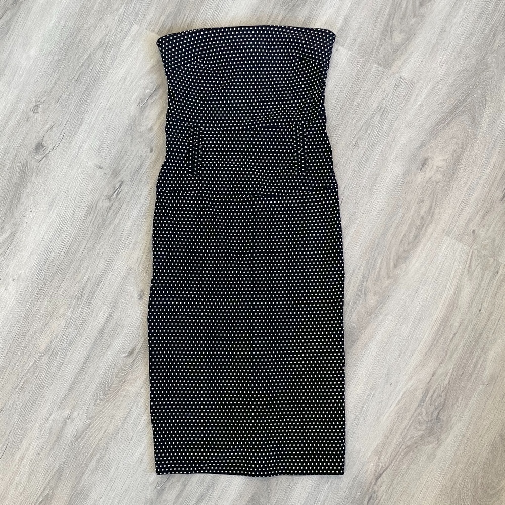 Snap Black and White Polka Dot Strapless Dress